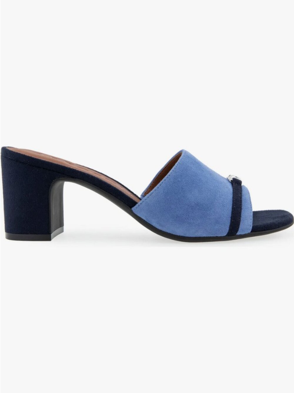 AEROSOLES Women's Gela Mule Heeled Sandal - Blue Jean Suede Size 6.5 NEW - Picture 3 of 7